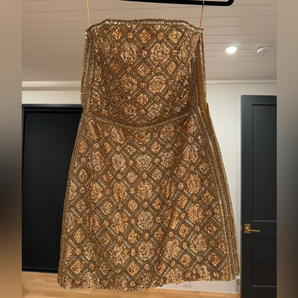 Gorgeous Gold Retrofete Hand Sequin Mini Dress